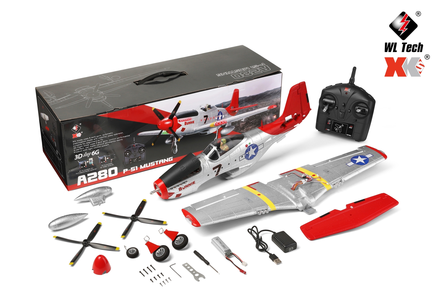 ES-A280-P51 2.4G RC 3D/6G System-Flugzeug mit 6-Achsen-Gyroskop